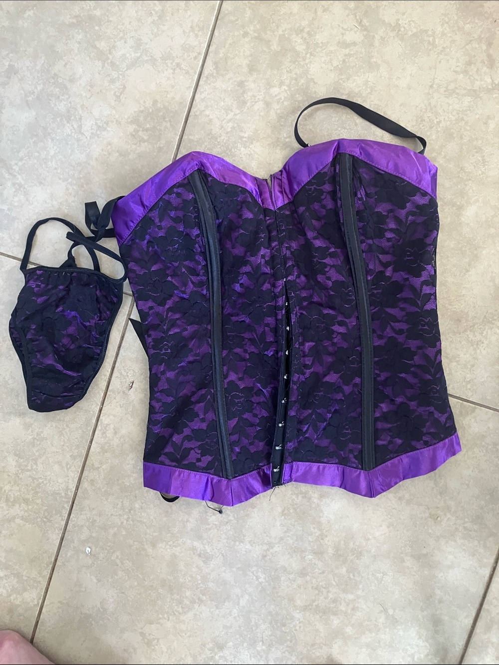 Vintage LOVELY DAY LINGERIE Boned Corset With Matching Thong Panty Size: 34